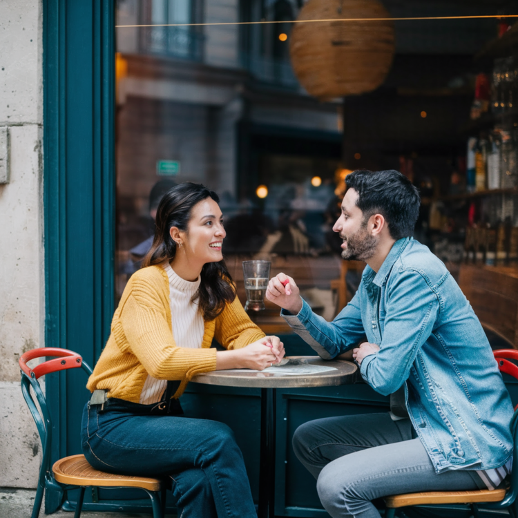 couple sitting a coffee shop Romantic Questions for Couples