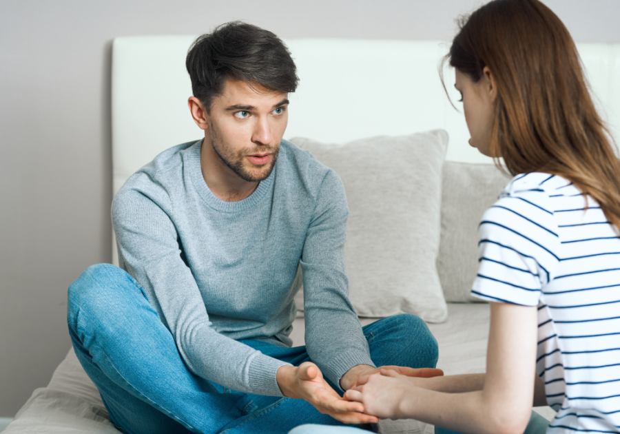 couple having serious conversation examples of healthy boundaries in relationships