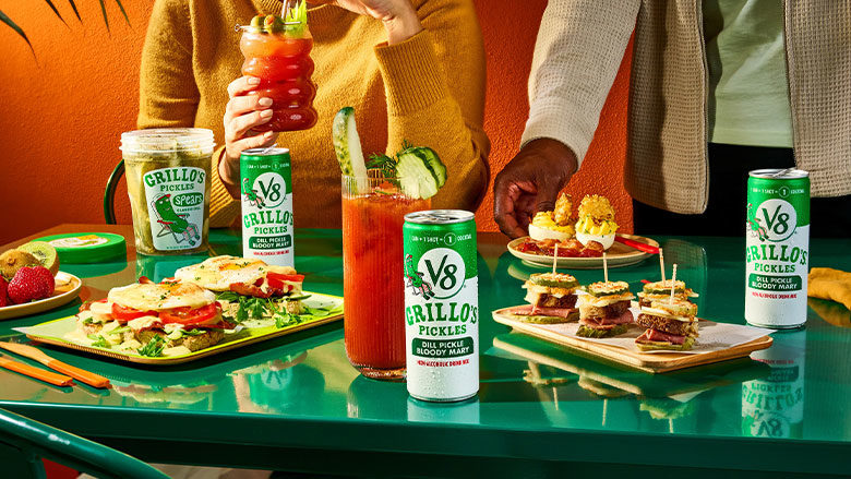 V8, Grillo’s Pickles Dill Pickle Bloody Mary Mix